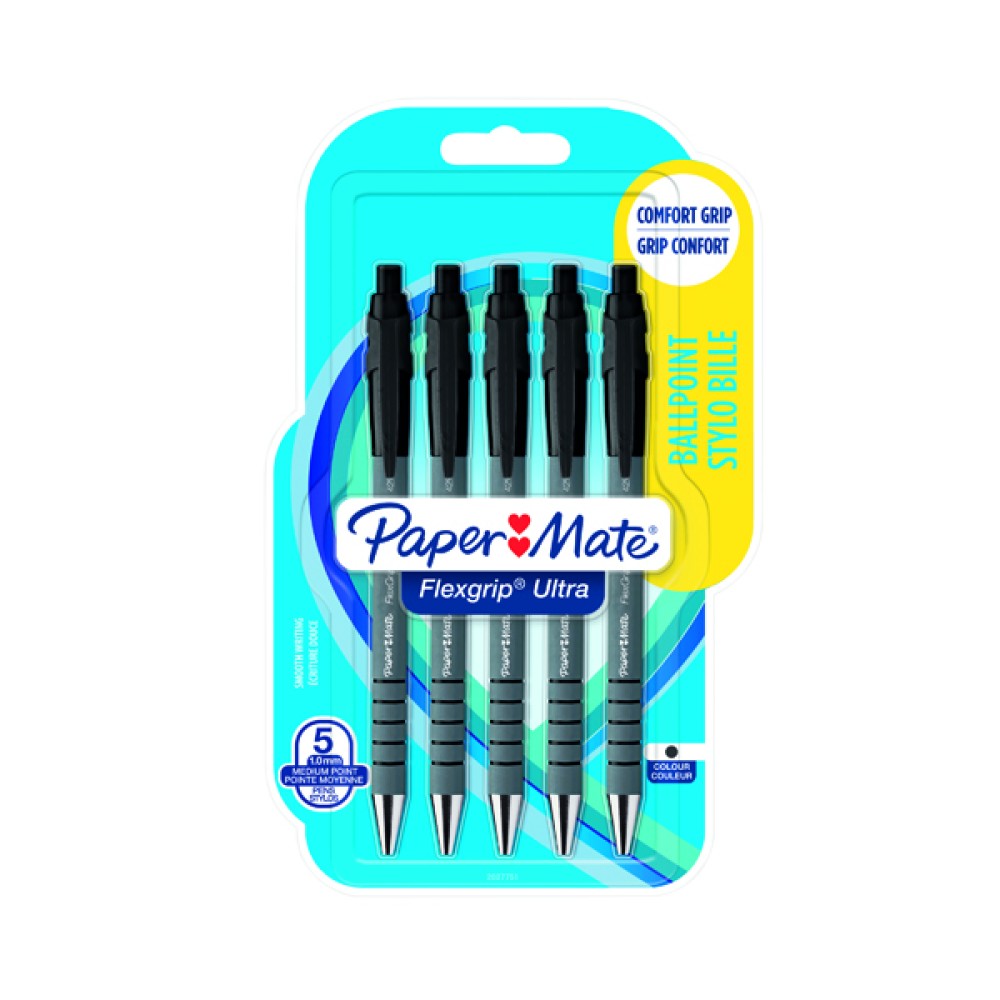 PaperMate Flexgrip Ultra Retractable Pen Medium Black (5 Pack) 2027751
