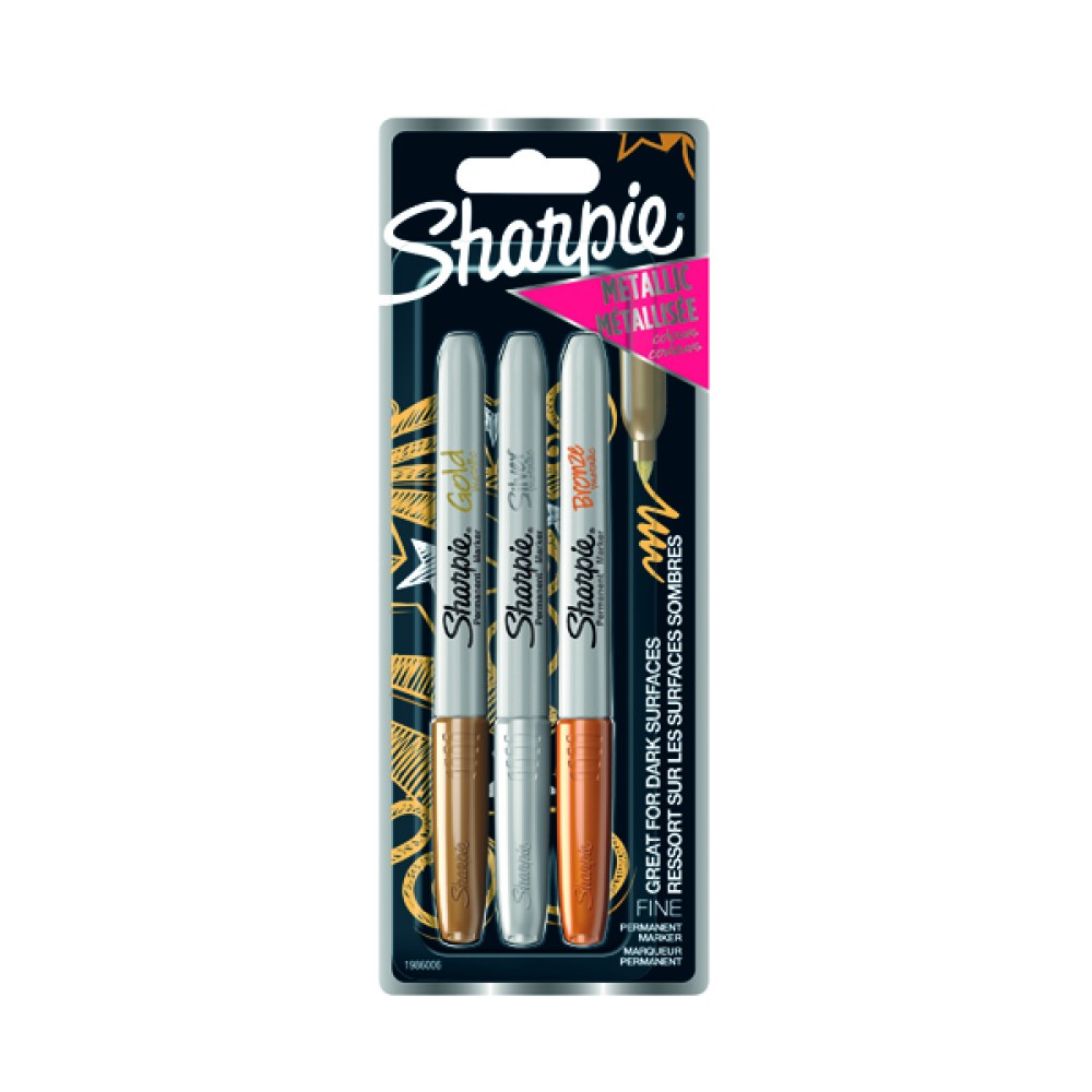 Sharpie Metallic Permanent Marker Pen Fine Assorted (3 Pack) 1849114