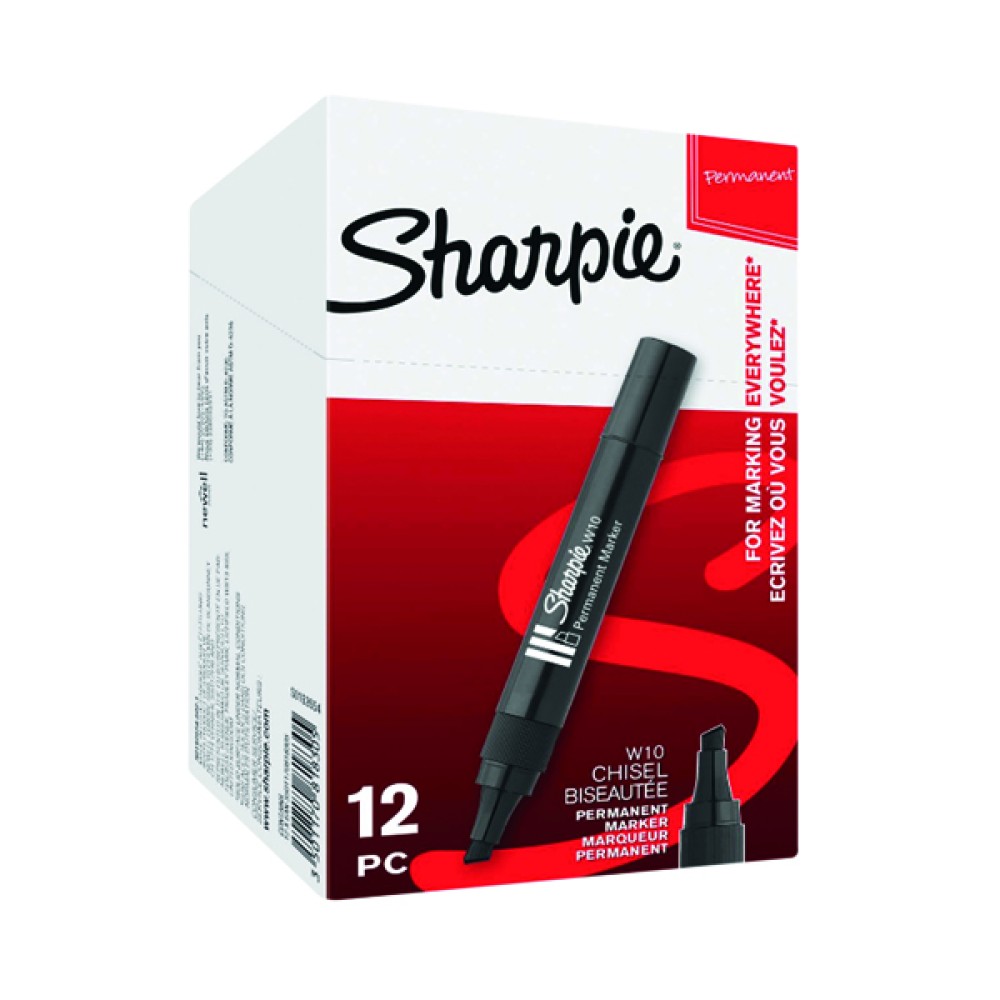 Sharpie W10 Permanent Marker Chisel Tip Black (12 Pack) S0192652
