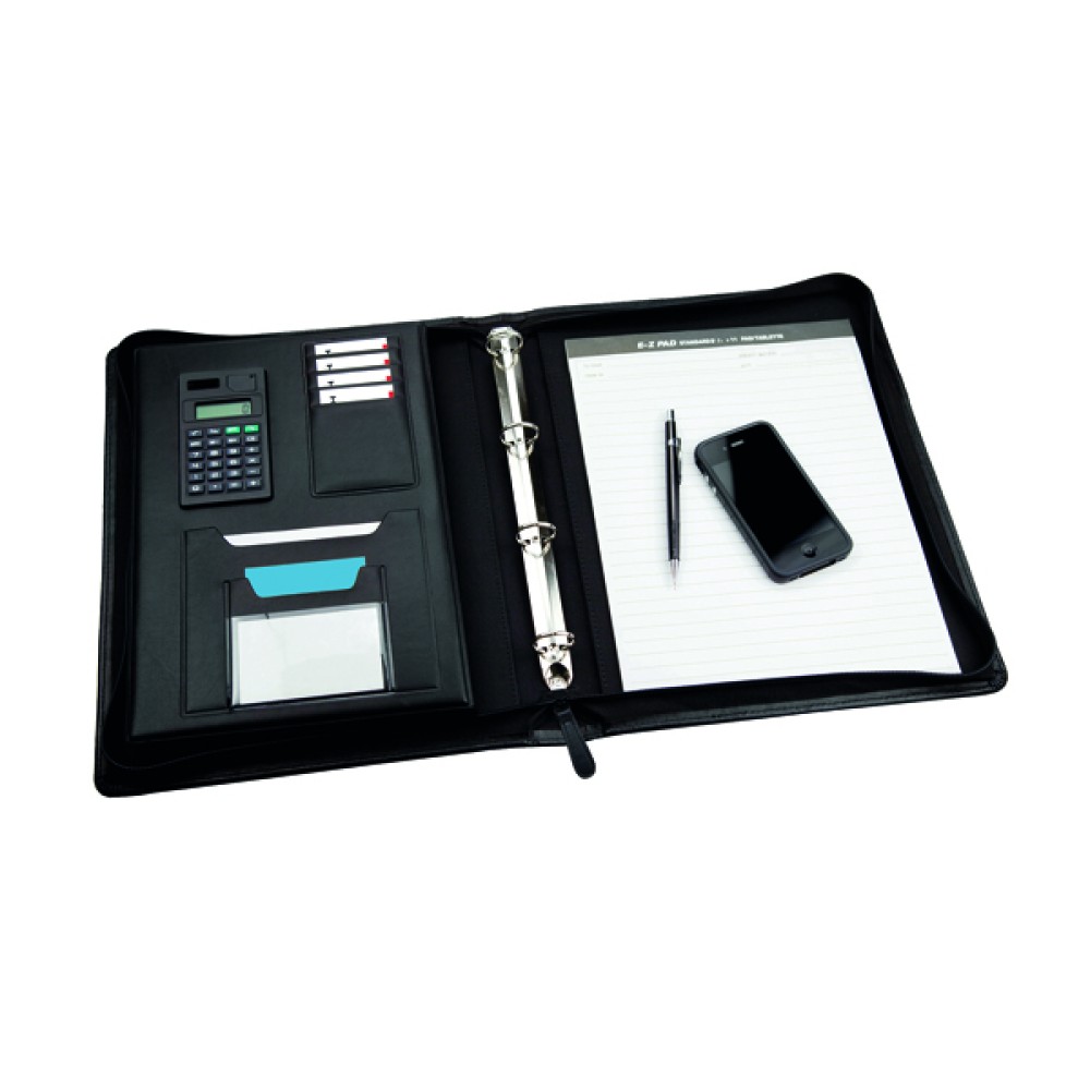 Monolith Leather Look Zipped Ring Binder With A4 Pad A4 Black 2827