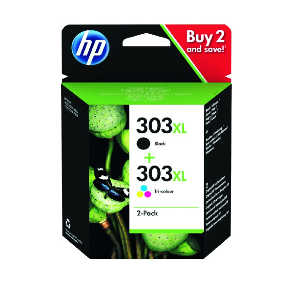HP 303XL High Yield 2 Pack Tri-colour Black Original Ink Cartridge 3YN10AE
