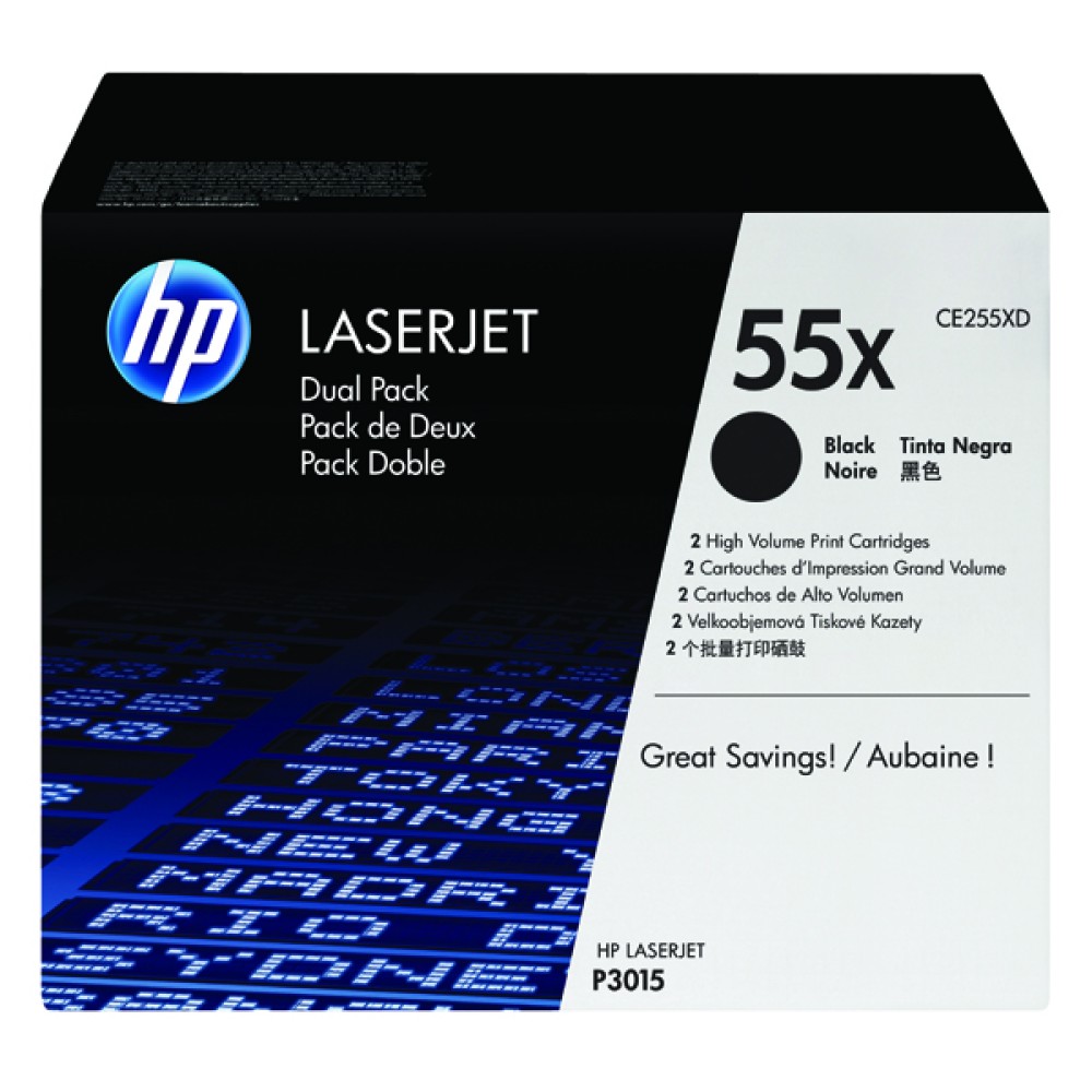 HP 55X Black High Yield Laserjet Toner Cartridge (2 Pack) CE255XD