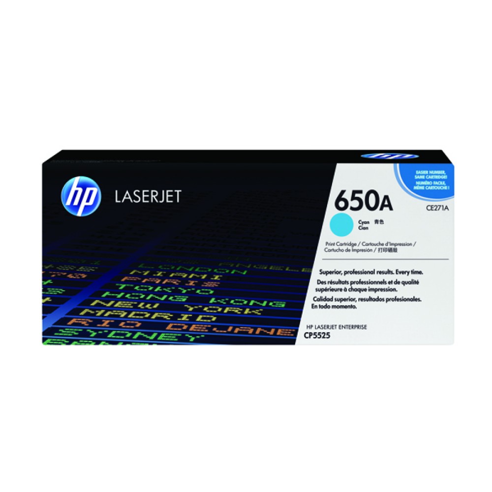 HP 650A Cyan LaserJet Toner Cartridge CE271A