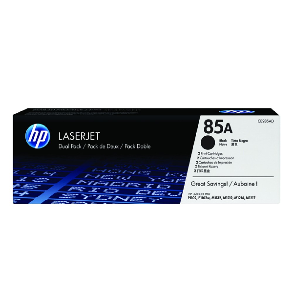 HP 85 Black LaserJet Toner Cartridge (2 Pack) CE285AD