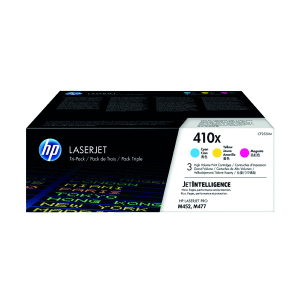 HP 410X High Yield Cyan Magenta Yellow LaserJet Toner Cartridge (3 Pack) CF252XM