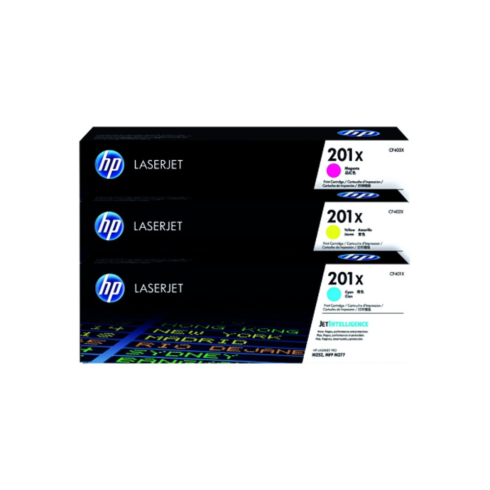 HP 201X High Yield Cyan Magenta Yellow LaserJet Toner Cartridge (3 Pack) CF253XM