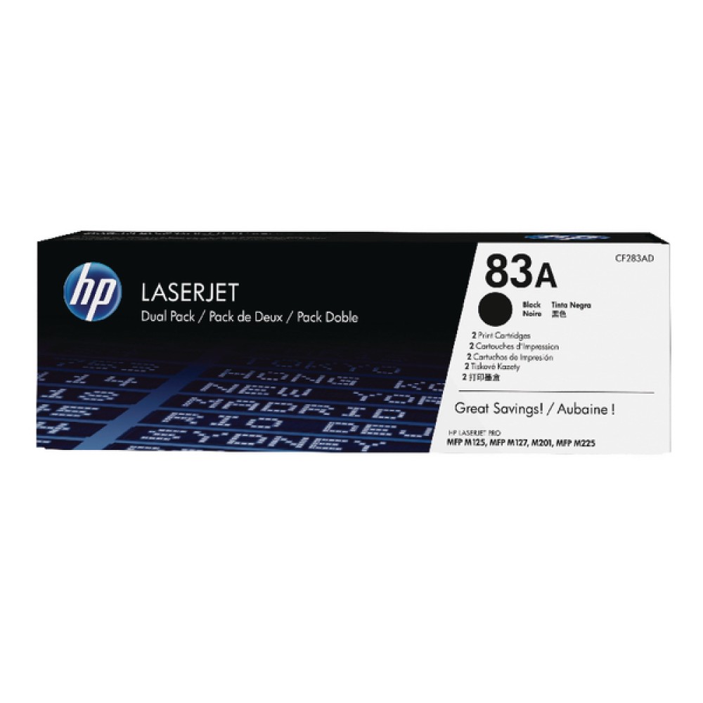 HP 83A Black Original LaserJet Toner Cartridge (2 Pack) CF283AD