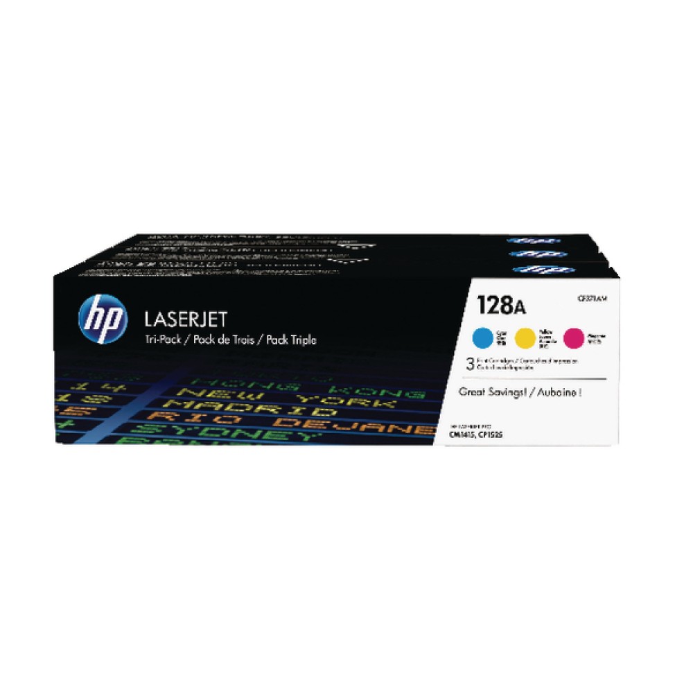 HP 128A Cyan/Magenta/Yellow Original Laserjet Toner Cartridges (3 Pack) CF371AM