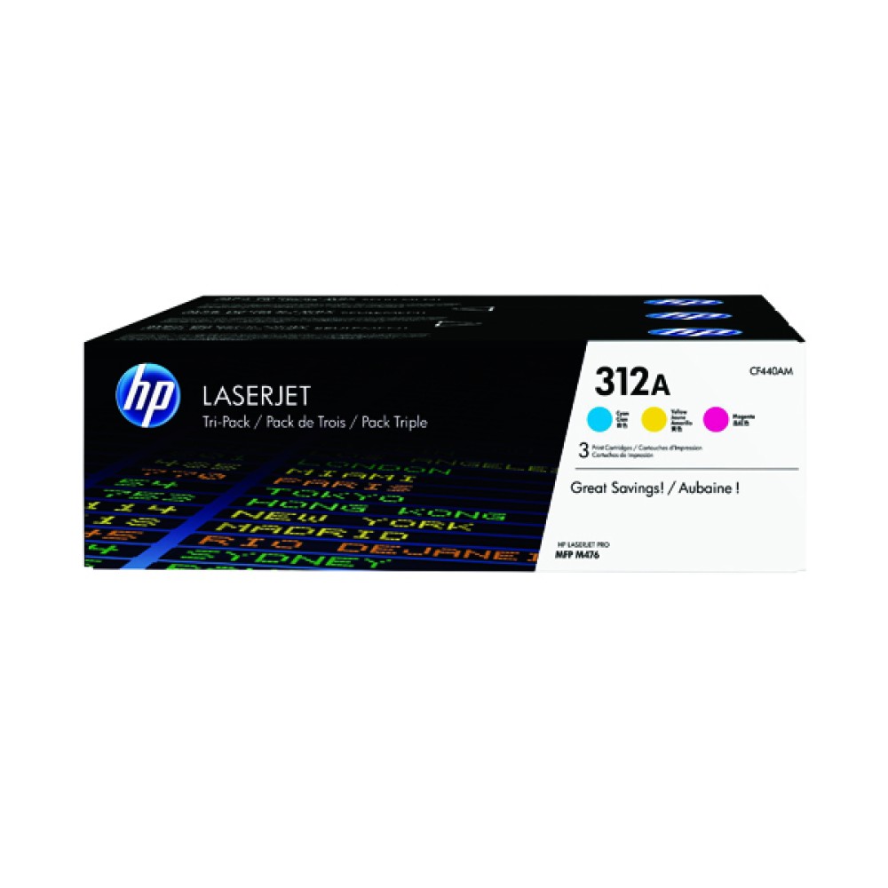 HP 312A Cyan/Yellow/Magenta LaserJet Toner Cartridge (3 Pack) CF440AM