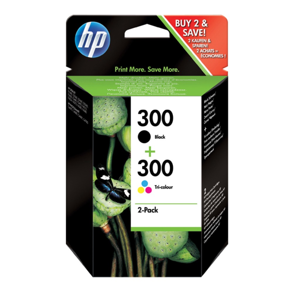 HP 300 Black/Cyan/Magenta/Yellow Inkjet Cartridge (2 Pack) CN637EE