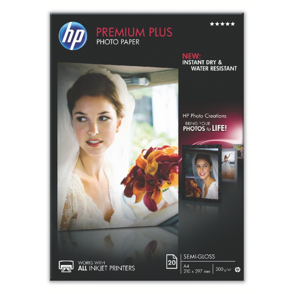 HP White A4 Premium Semi-Glossy Photo Paper (20 Pack) CR673A