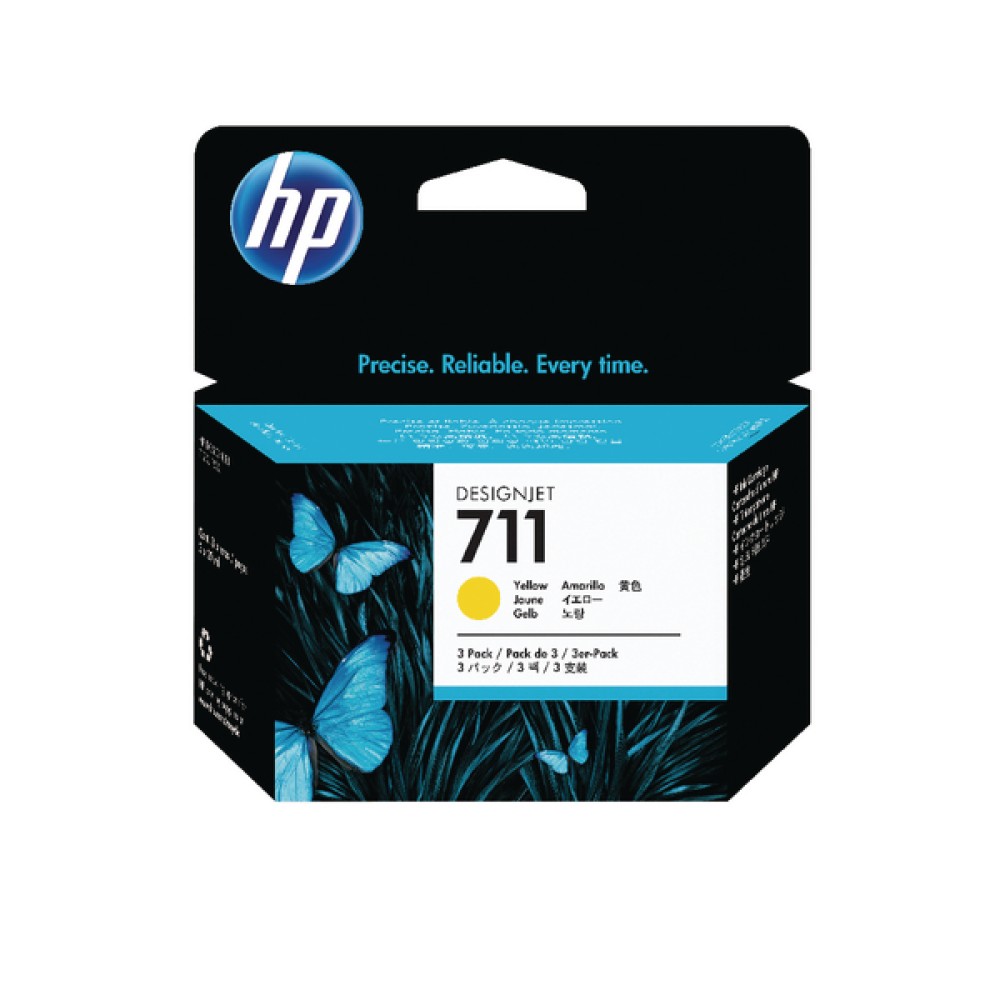 HP 711 Yellow Inkjet Cartridge (3 Pack) CZ136A
