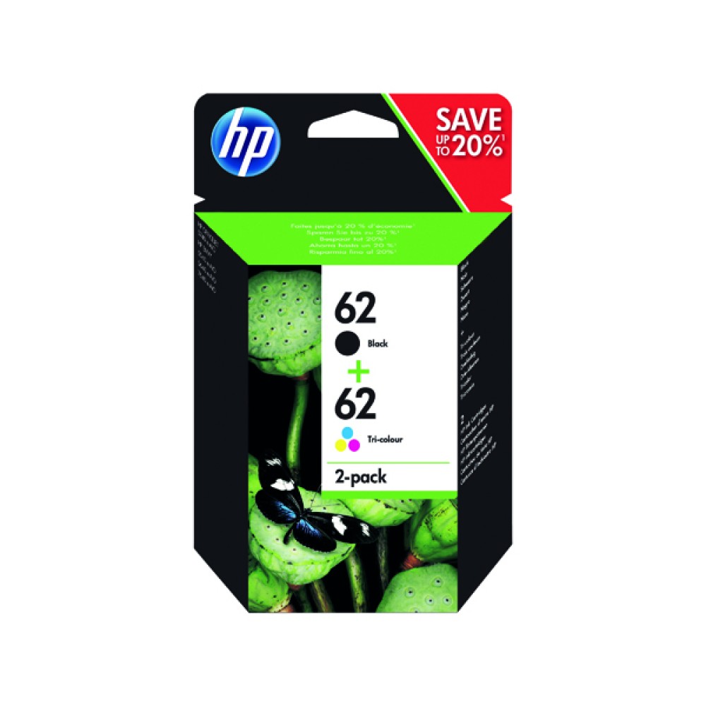 HP 62 Black/Colour Ink Cartridges (2 Pack) N9J71AE