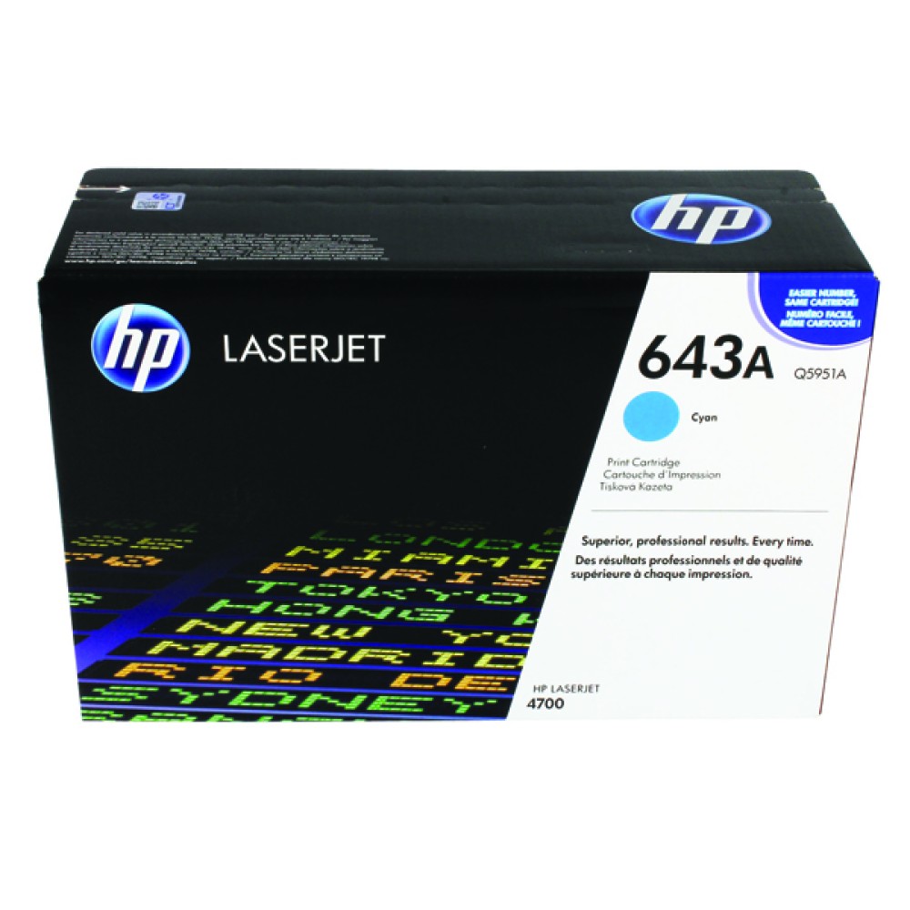 HP 643A Cyan Laserjet Toner Cartridge Q5951A