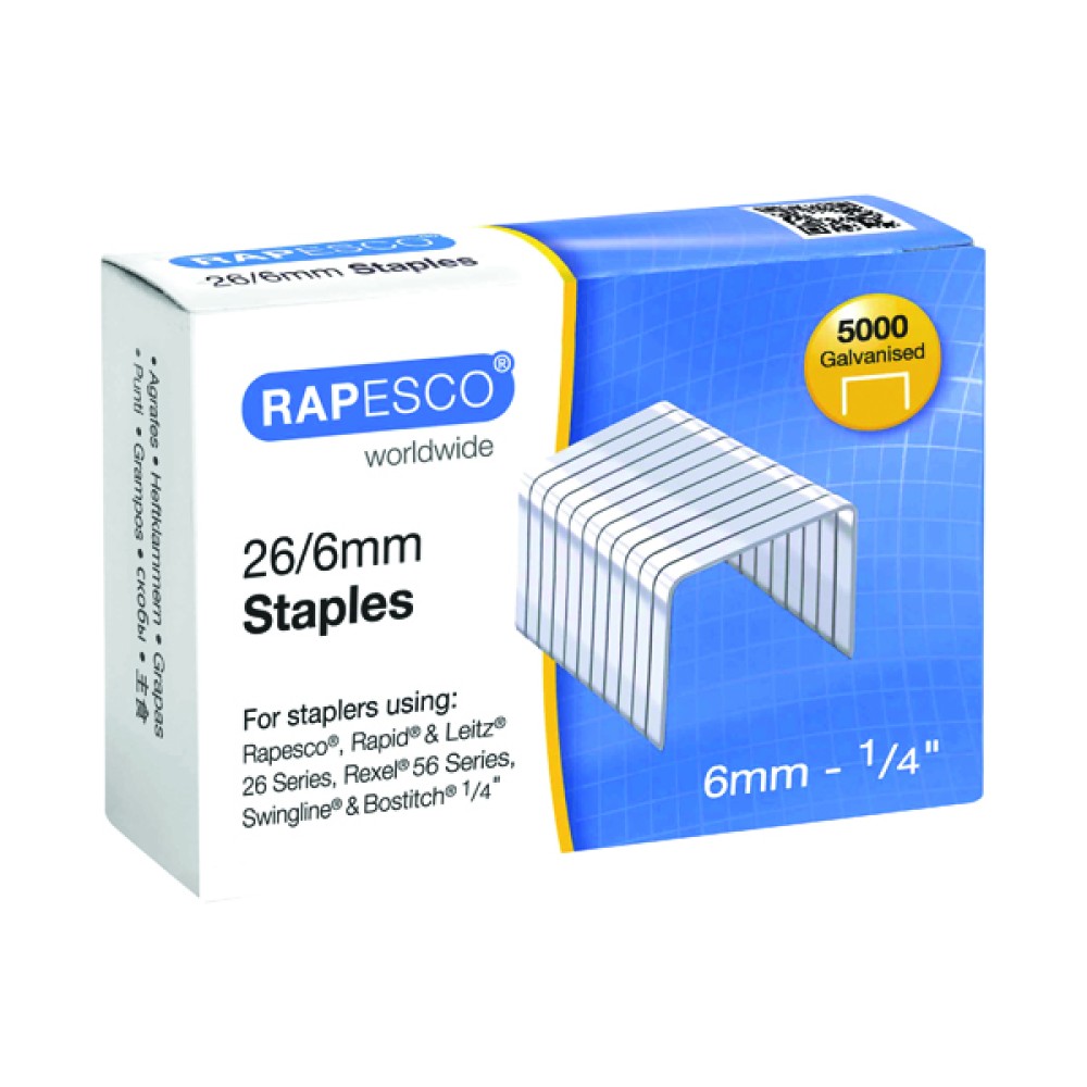 Rapesco 26/6mm Staples Galvanised Chisel Point (5000 Pack) S11662Z3
