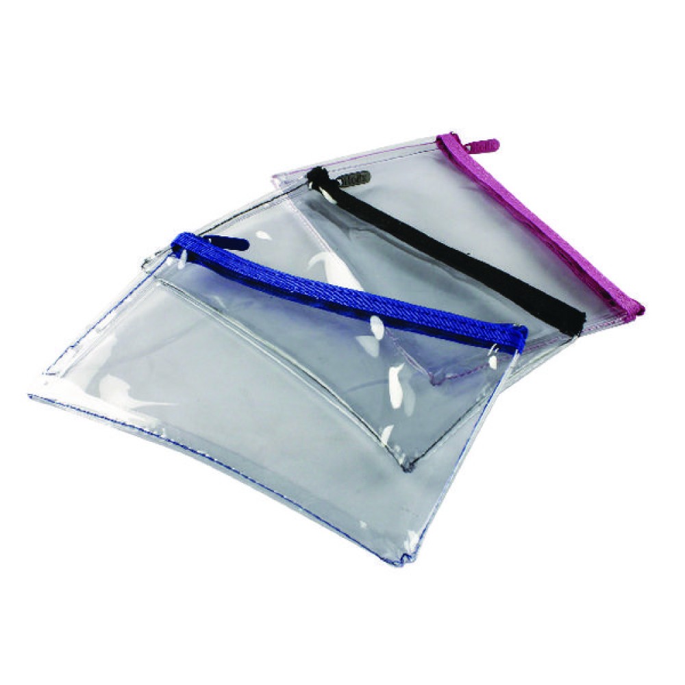 Helix Clear Pencil Case 200x125mm Assorted (12 Pack) M77040