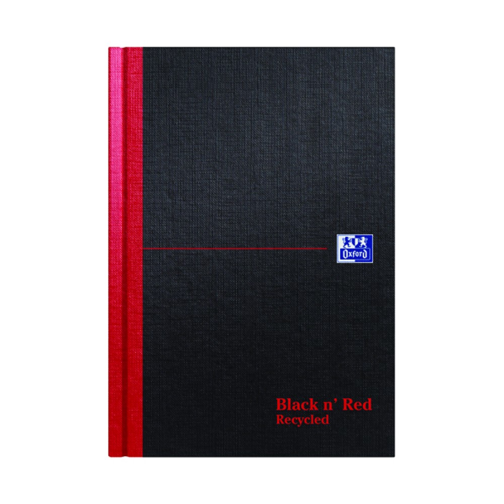 Black n\' Red Ruled Recycled Casebound Hardback Notebook 192 Pages A5 (5 Pack) 100080430