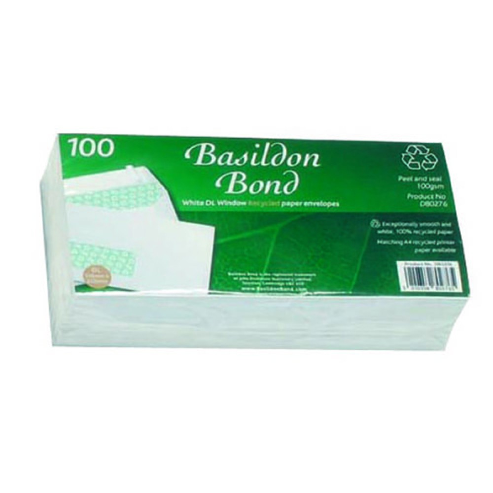 Basildon Bond DL Envelopes Window Wallet Peel and Seal 120gsm White (100 Pack) D80276