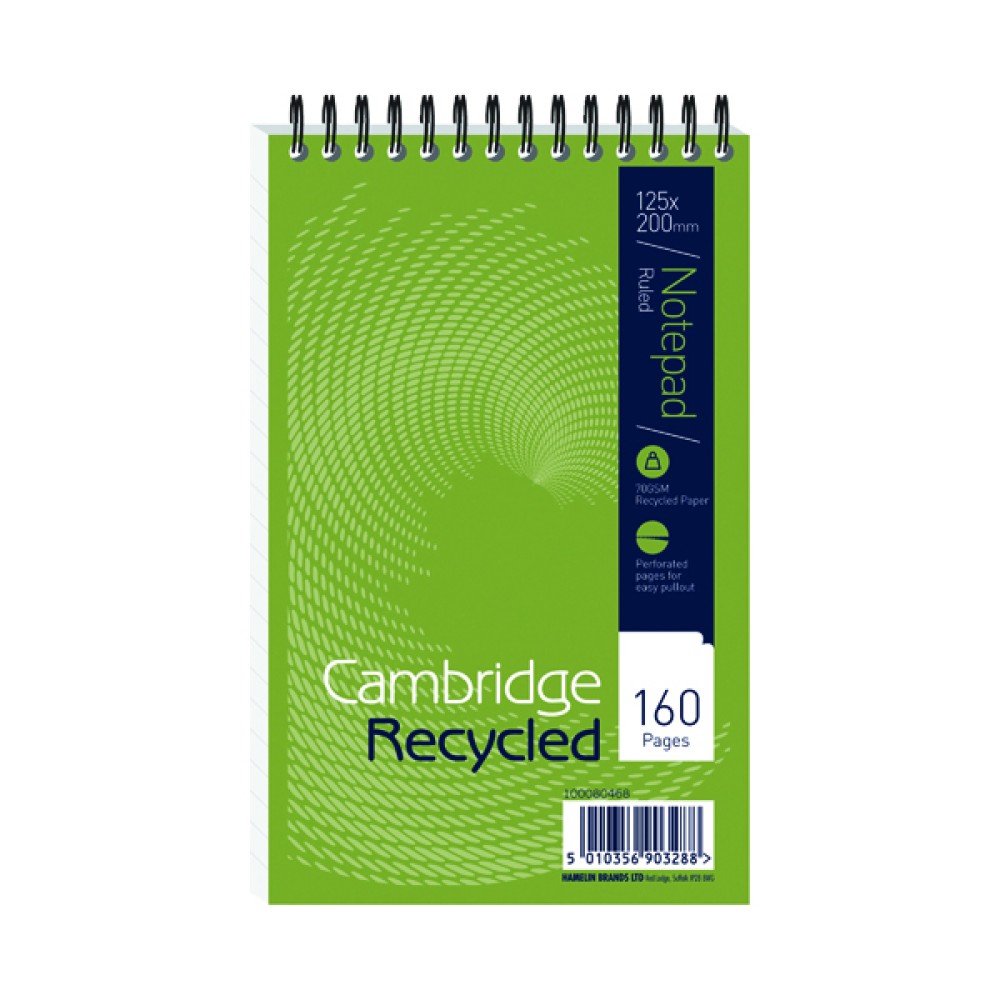 Cambridge Recycled Wirebound Reporter\'s Notebook 160 Pages 125 x 200mm (10 Pack) 100080468