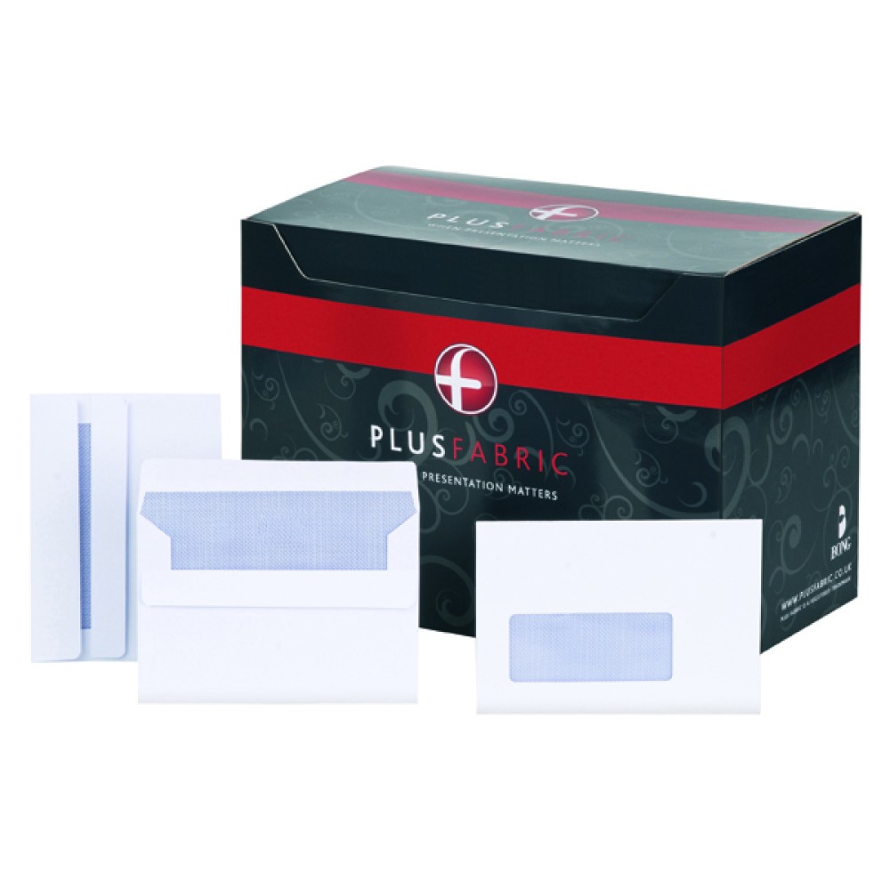 Plus Fabric C6 Envelope Wallet Window Self Seal 120gsm White (500 Pack) F22670