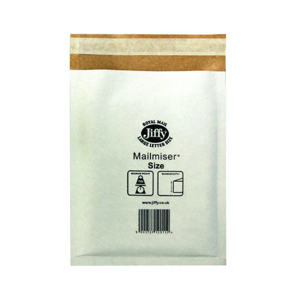 Jiffy Mailmiser Size 00 115x195mm White MM-00 (100 Pack) JMM-WH-00