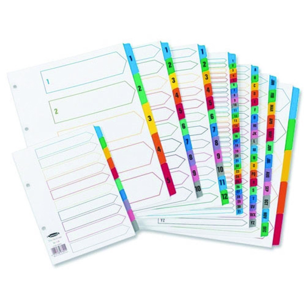 Concord Index 1-50 A4 White with Multicolour Tabs 05001/CS50