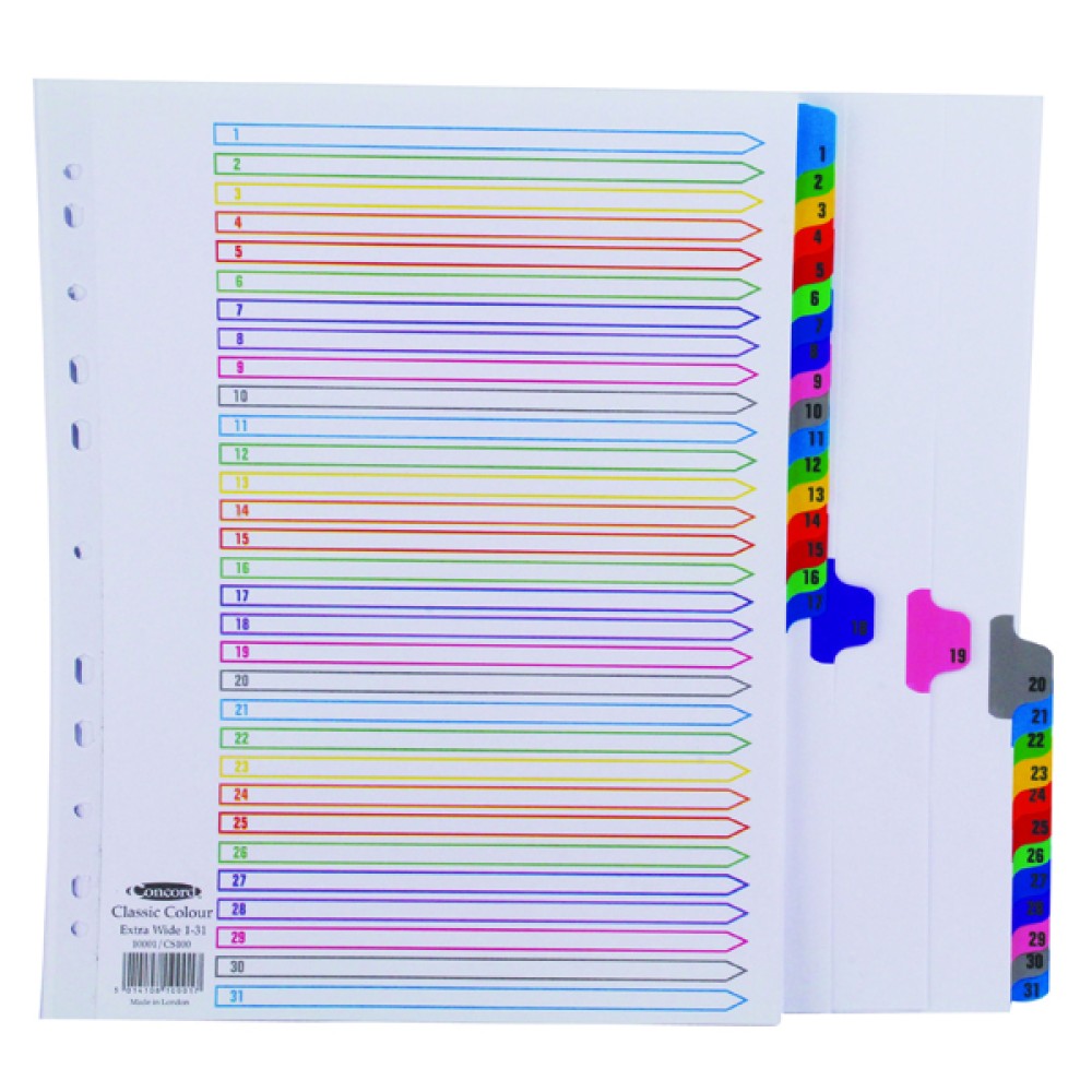 Concord Index 1-31 A4 Extra-Wide White With Multicolour Tabs 10001/Cs100