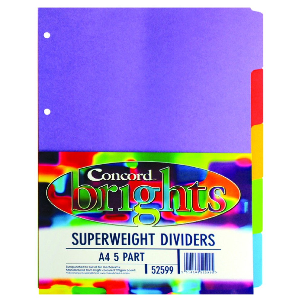 Concord 5-Part Subject Divider Superweight Bright A4 Assorted 52599/525