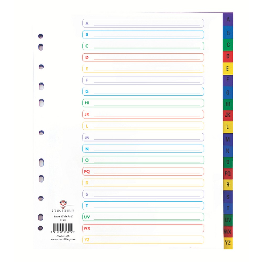 Concord A-Z Extra Wide Index Polypropylene Multicoloured A4 67099