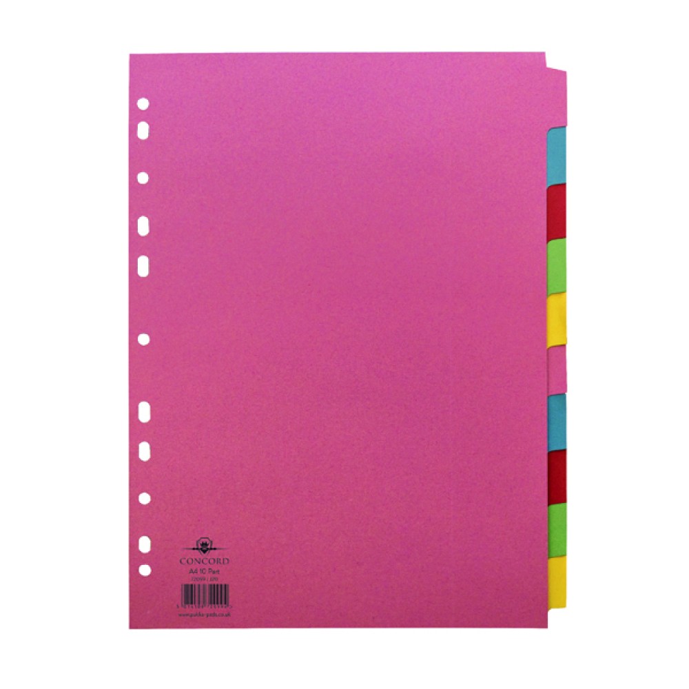 Concord 10-Part 5-Colour Dividers A4 Assorted 72099/J20
