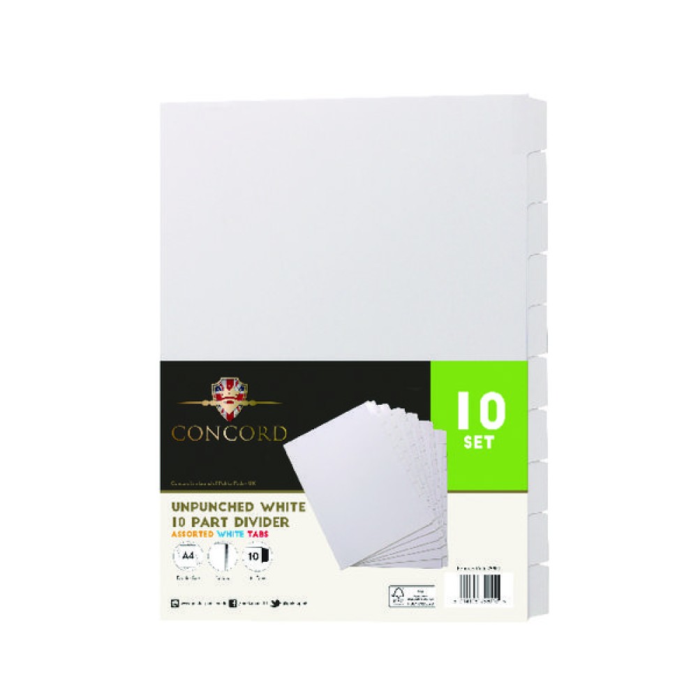 Concord 10-Part Presentation Divider Unpunched A4 White (10 Pack) 75801