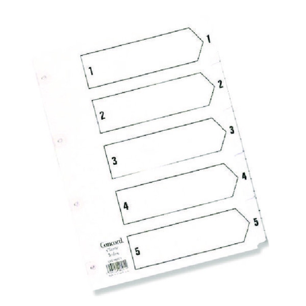 Concord Classic Index 1-5 A5 White Board With Clear Mylar Tabs 07001/Cs70