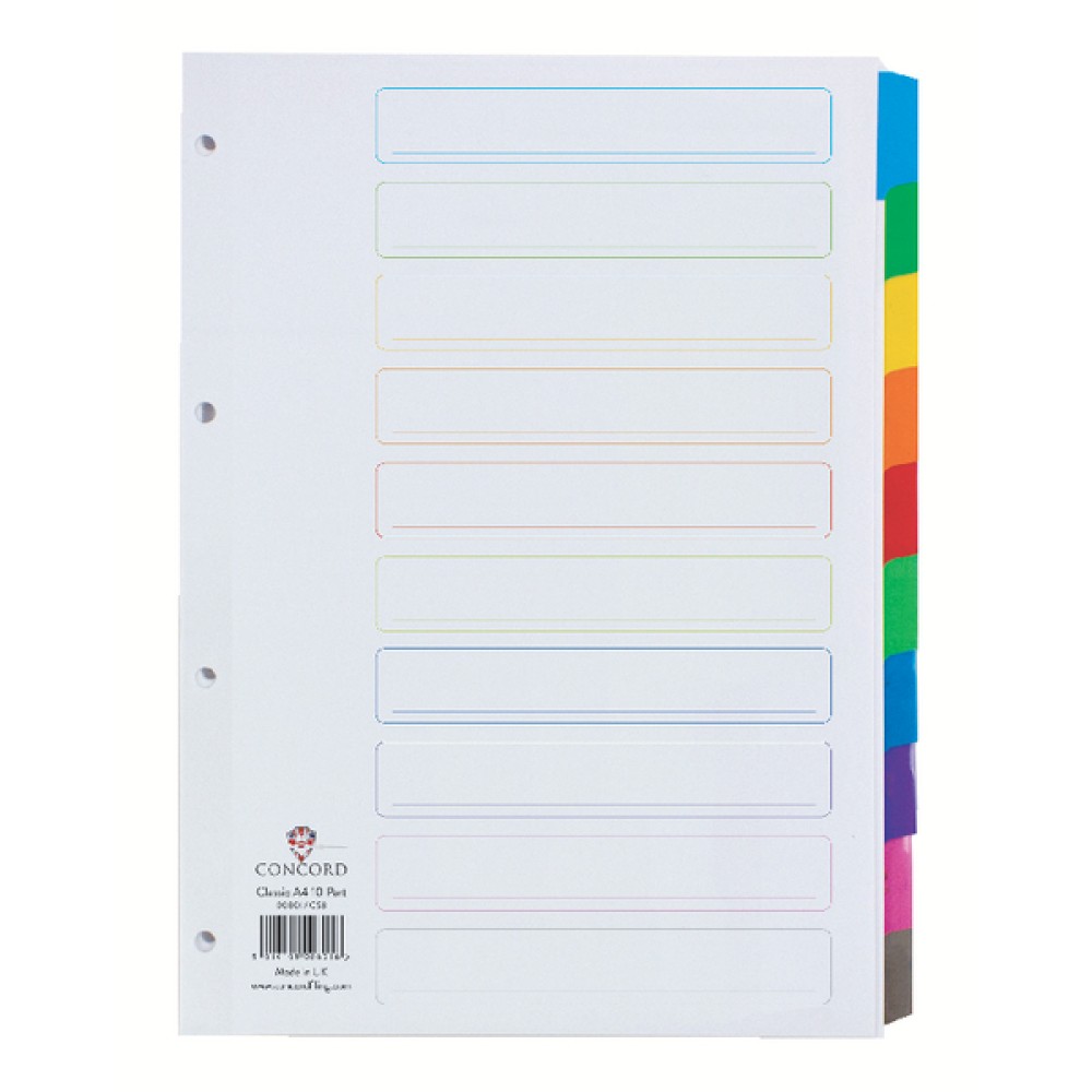 Concord Index 10-Part A4 White With Multicolour Tabs 00801/CS8