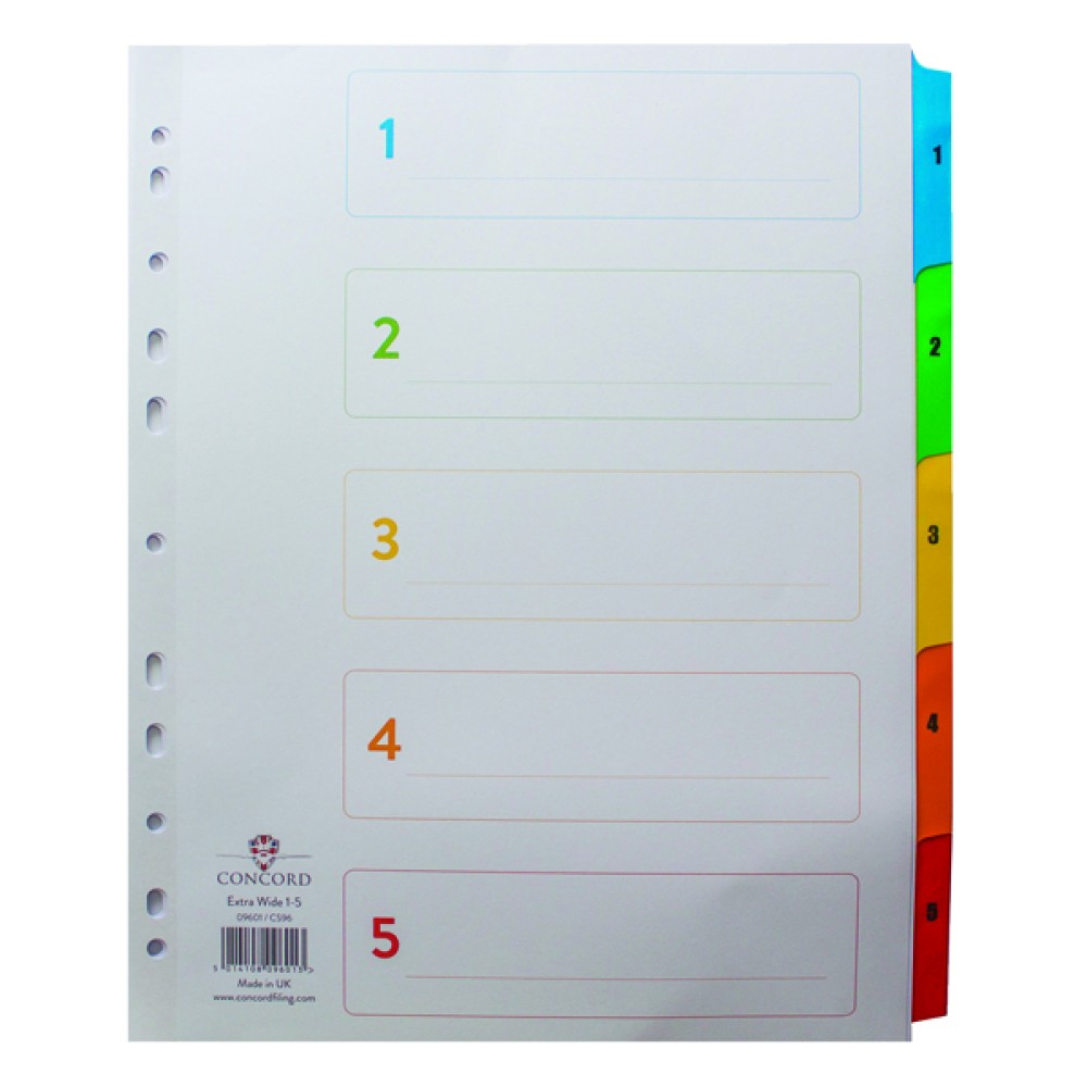 Concord Index 1-5 A4 Extra-Wide White With Multicolour Tabs 09601/CS96