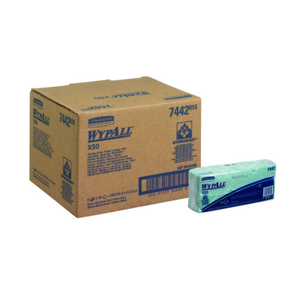 Wypall X50 Cleaning Cloths Green (50 Pack) 7442