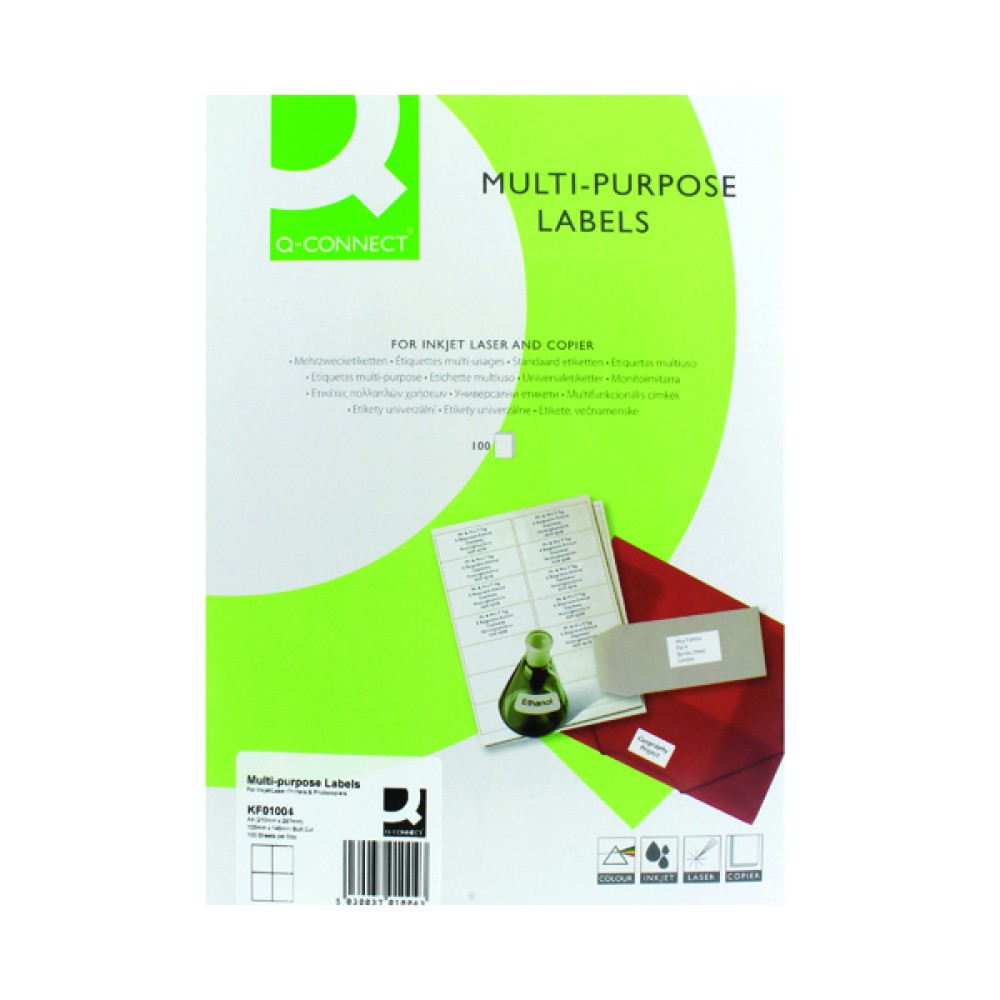 Q-Connect Multipurpose Copier Labels 105x148mm 4 Per Sheet White (400 Label Pack) KF01004