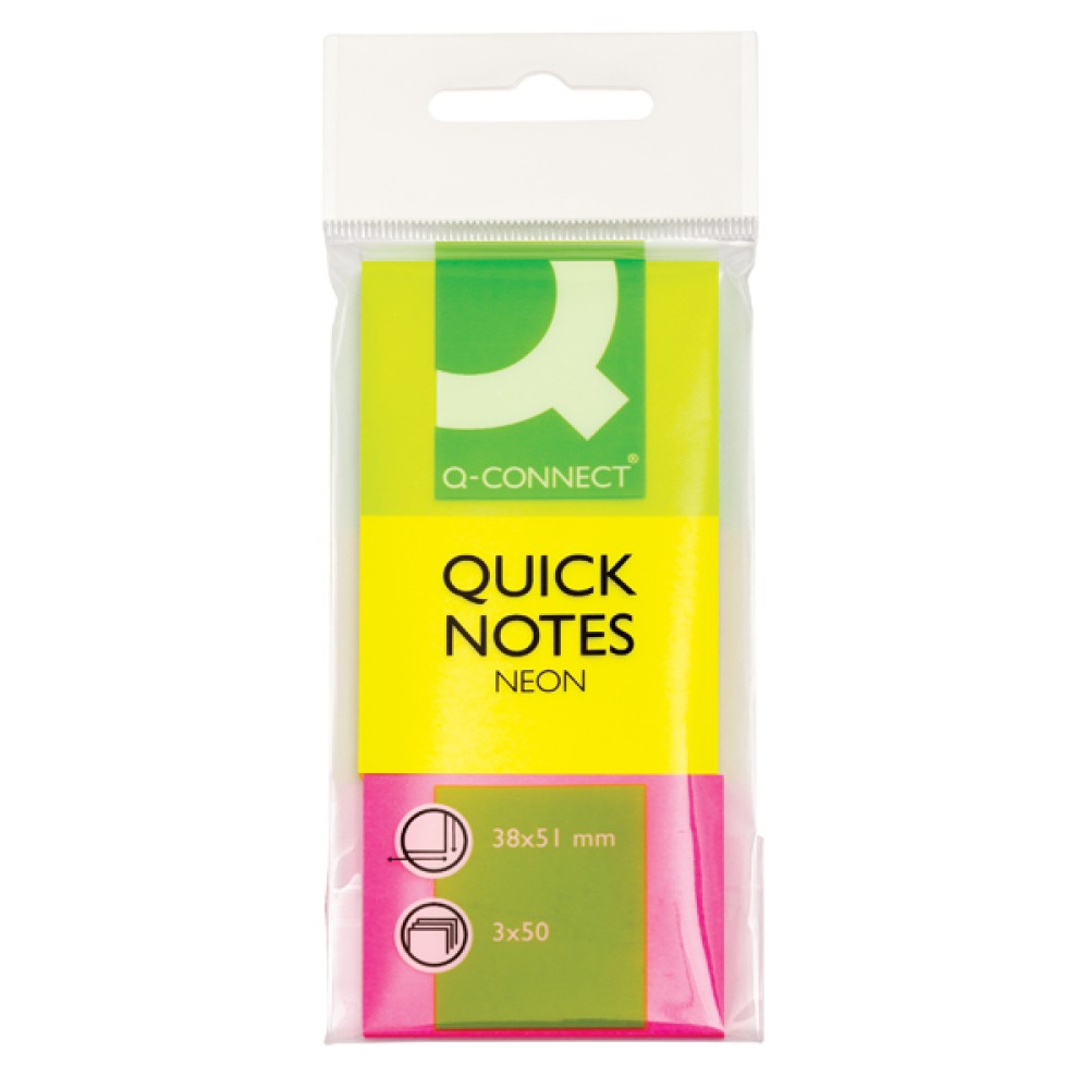 Q-Connect Quick Notes 38 x 51mm Neon (3 Pack) KF01224