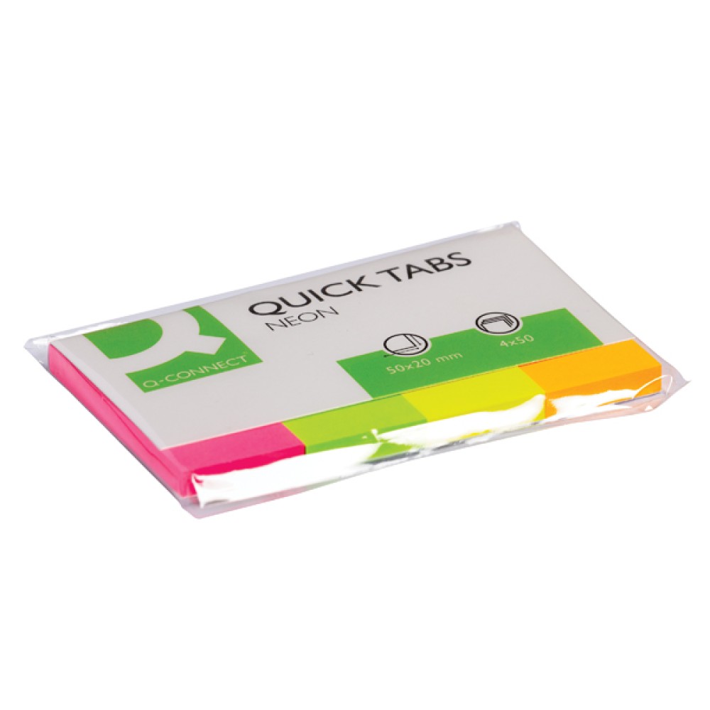 Q-Connect Quick Tabs 20 x 50mm Neon (200 Pack) KF01226