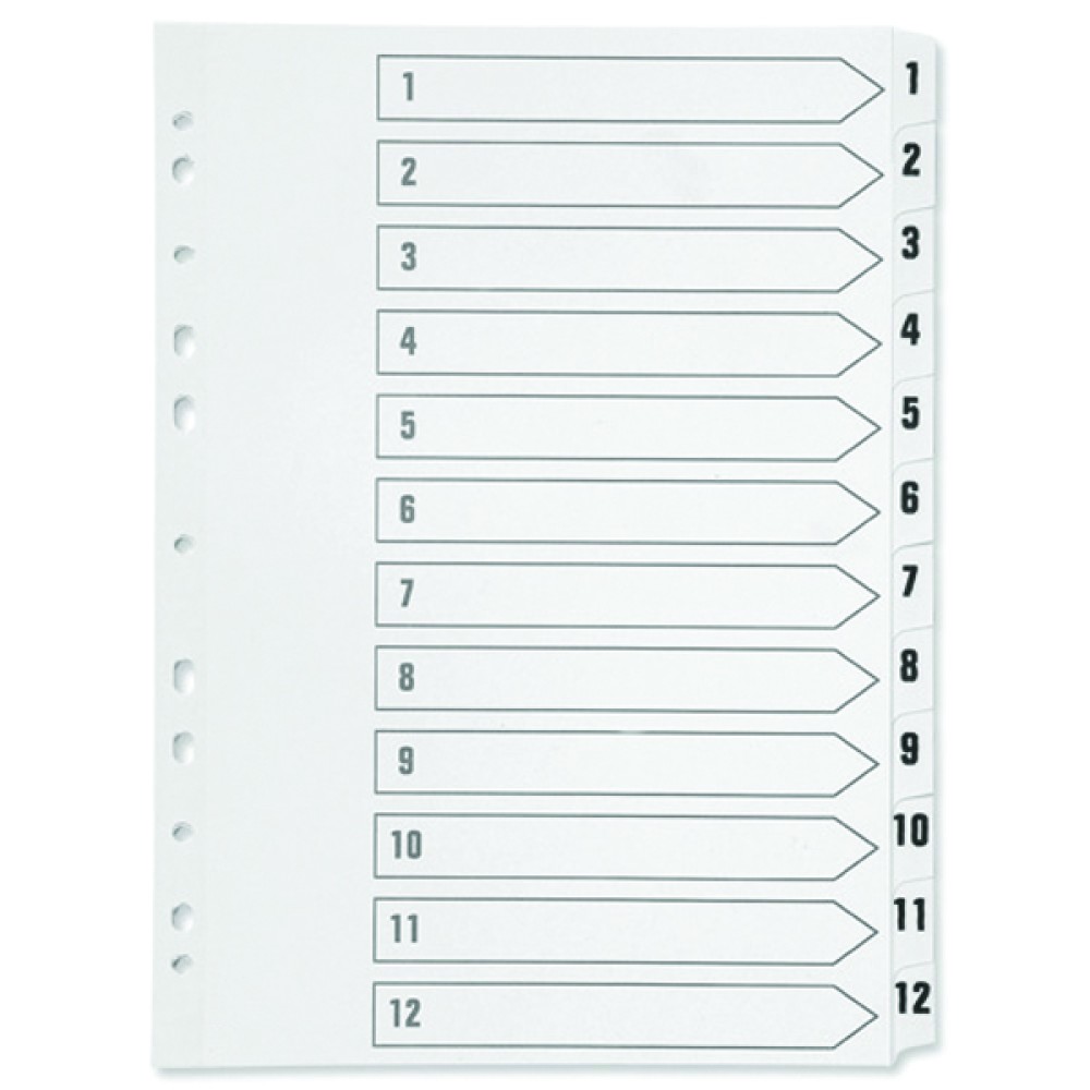Q-Connect 1-12 Index Multi-punched Polypropylene White A4 KF01354