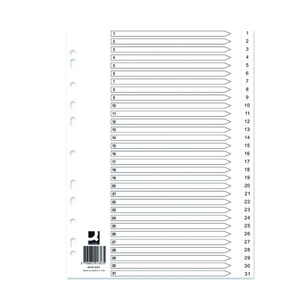 Q-Connect Index 1-31 Polypropylene White (10 Pack) KF01357Q