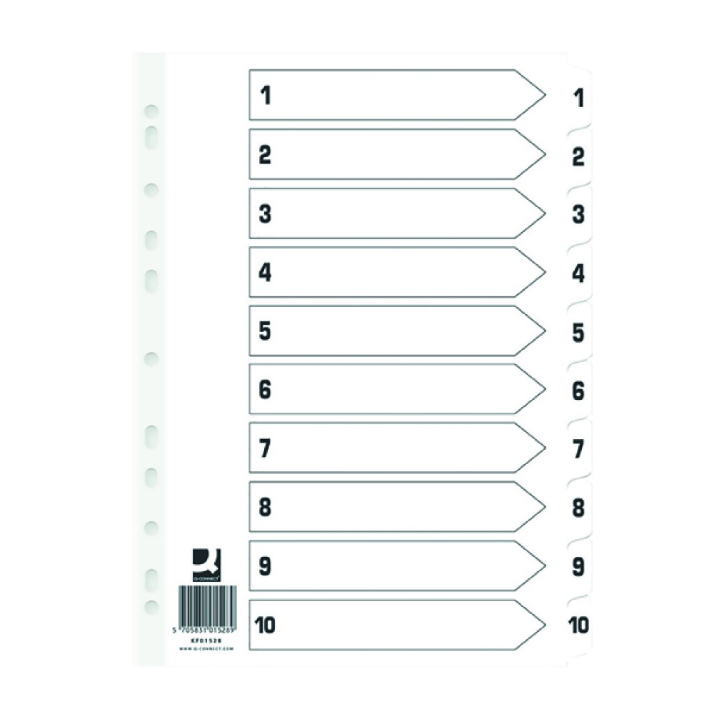 Q Connect Index 1-10 Board Reinforced White (25 Pack) KF01528Q