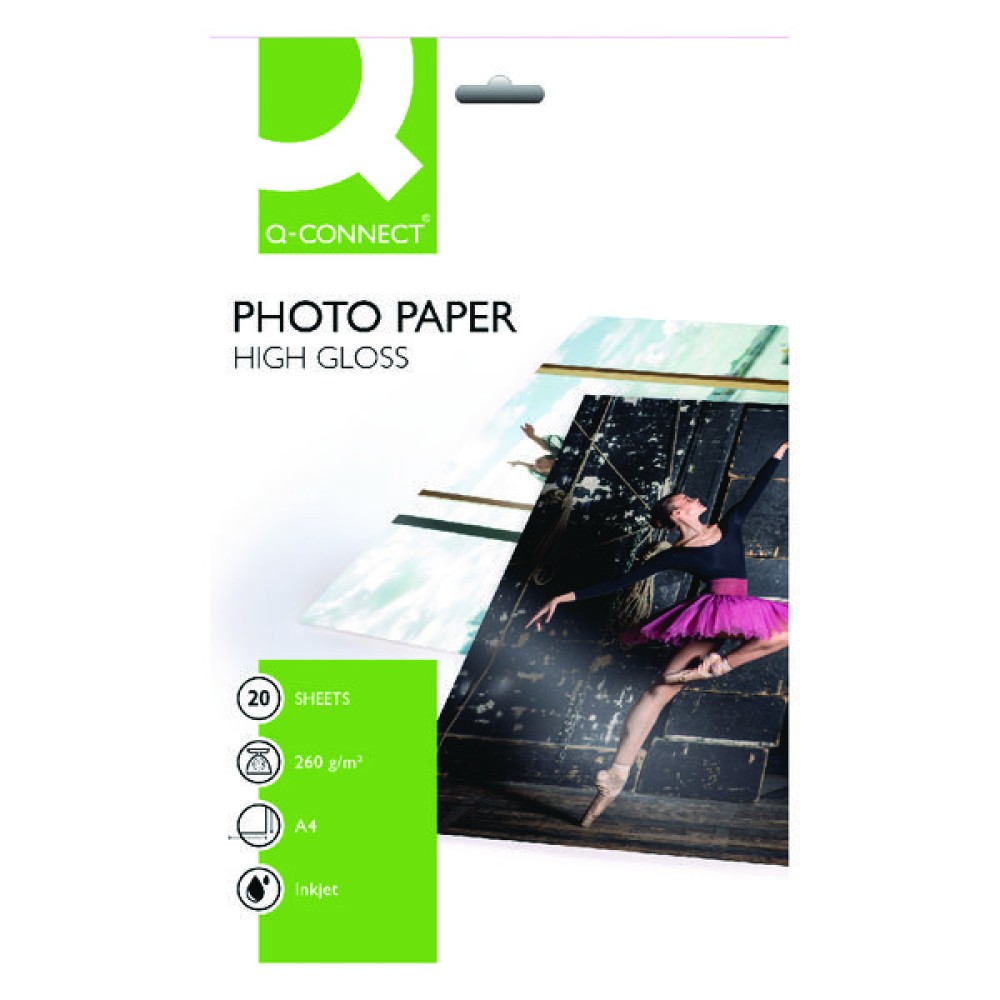 Q-Connect White A4 High Gloss Photo Paper 260gsm (20 Pack) KF02163