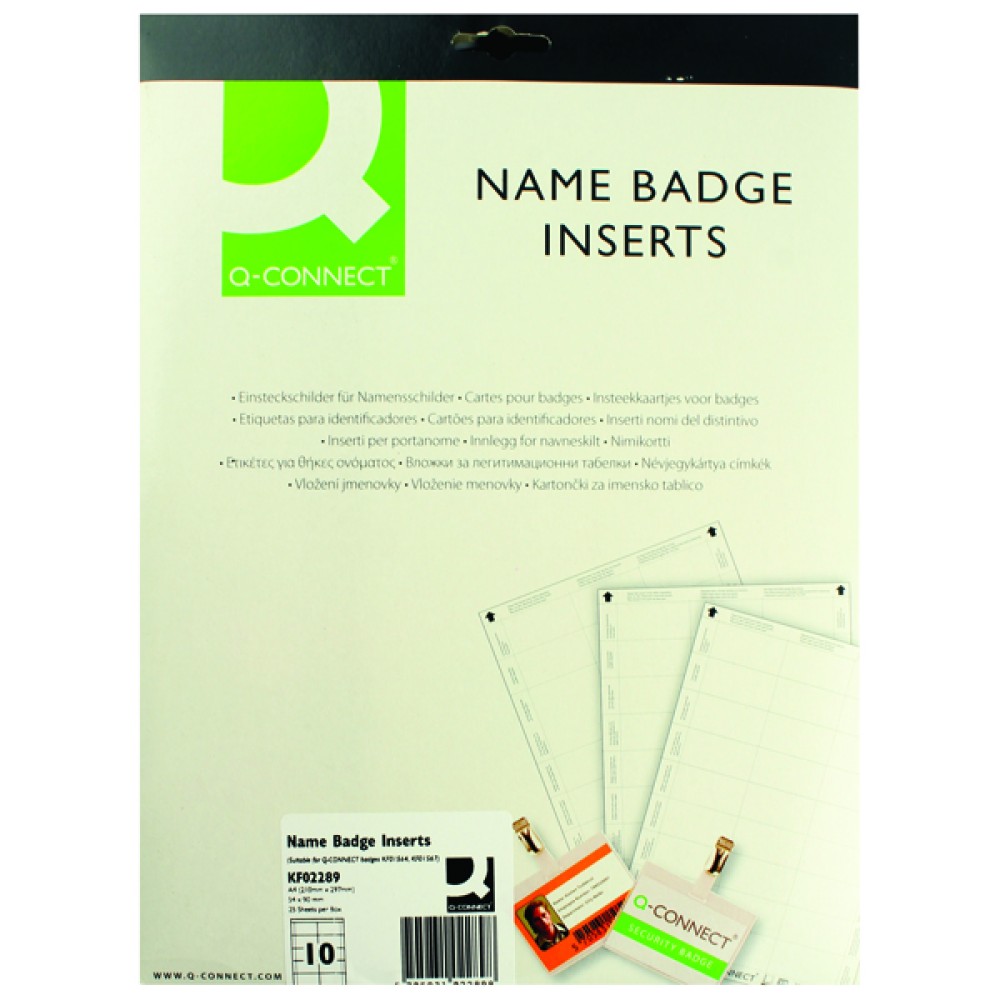 Q-Connect Name Badge Inserts 54x90mm 10 Per Sheet (25 Pack) KF02289