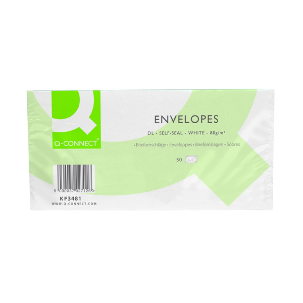 Q-Connect DL Envelopes Plain Wallet Self Seal 80gsm White (20 x 50 Pack) KF02712