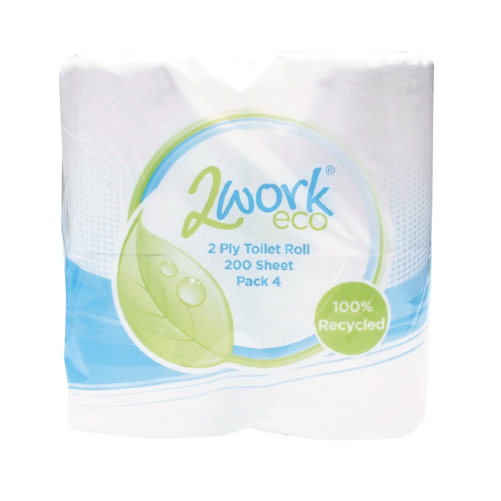 2Work Recycled 2-Ply Toilet Roll 200 Sheets (36 Pack) KF03809