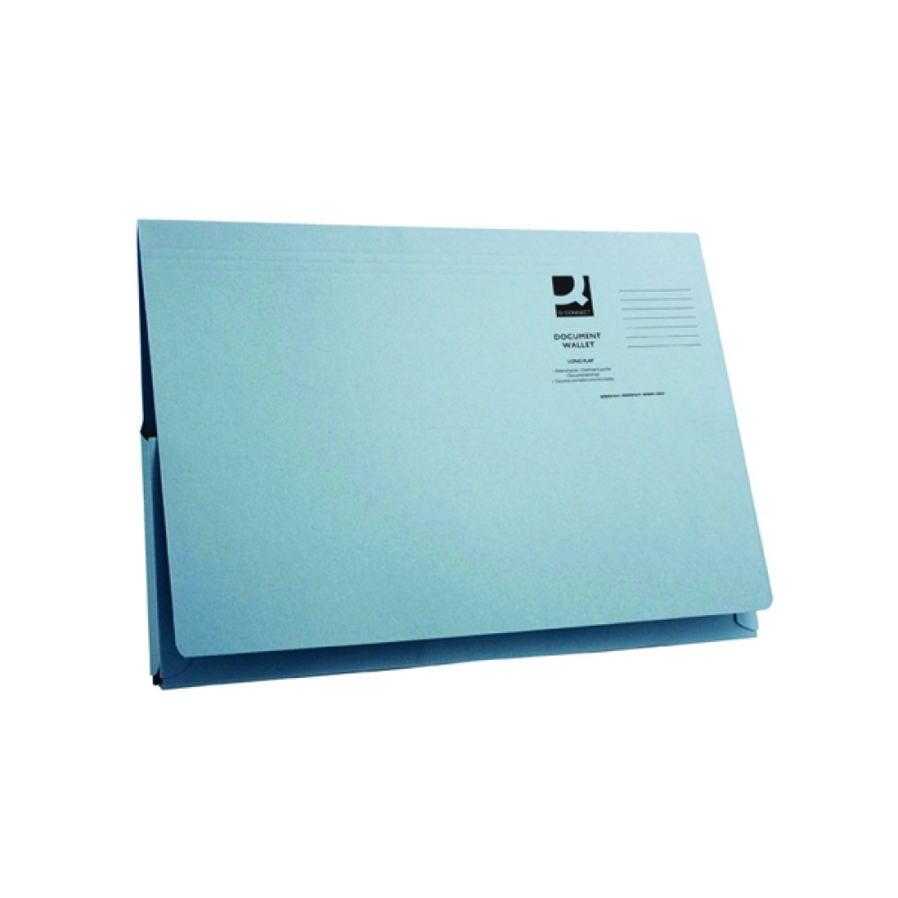 Q-Connect Long Flap Document Wallet Foolscap Blue (50 Pack) KF03929