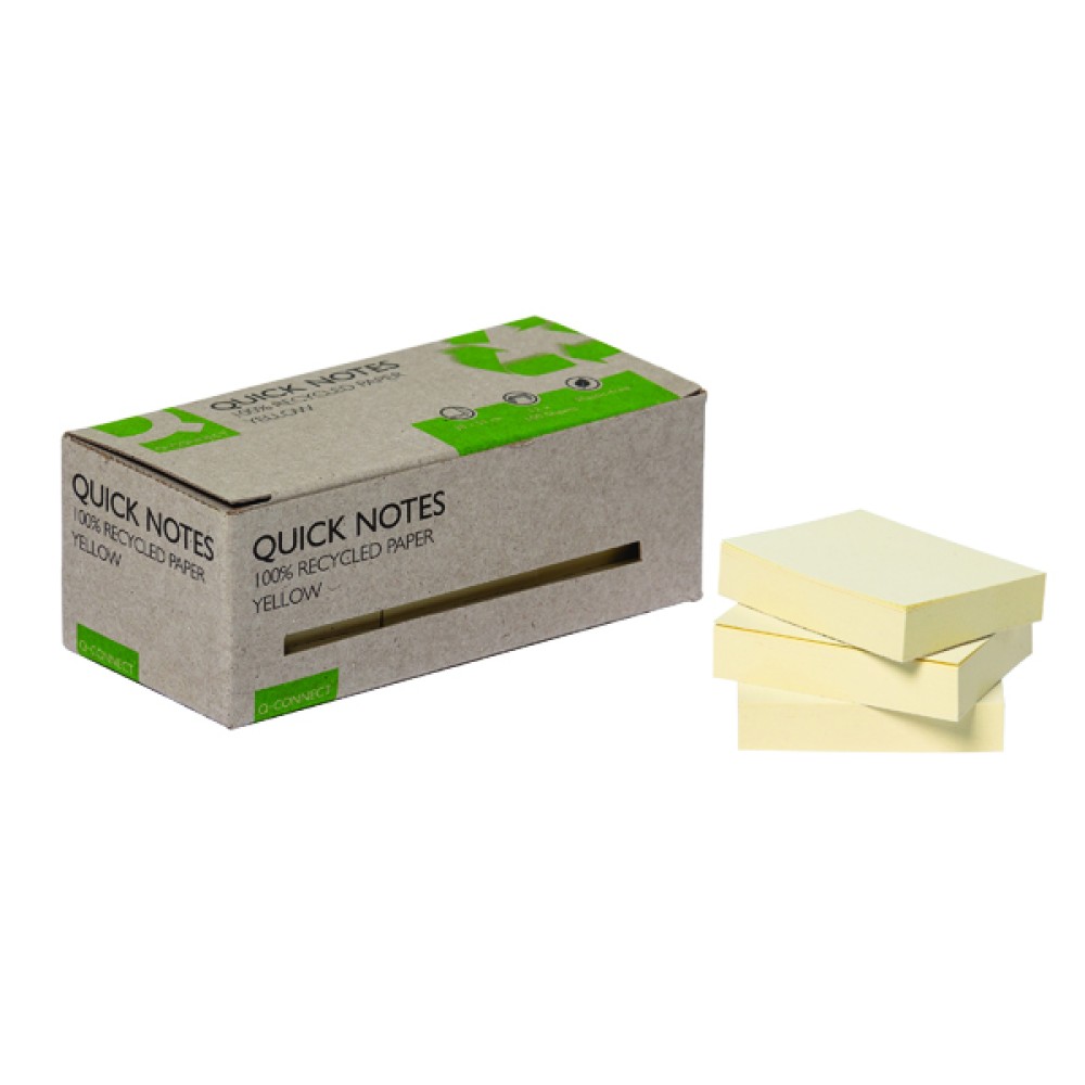 Q-Connect Recycled Notes 38x51mm Yellow (12 Pack) KF17323