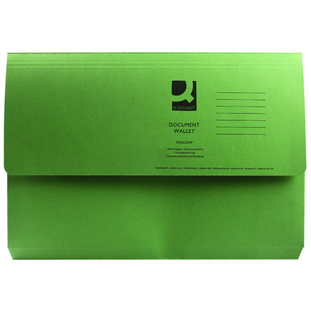 Q-Connect Document Wallet Foolscap Green (50 Pack) KF23012