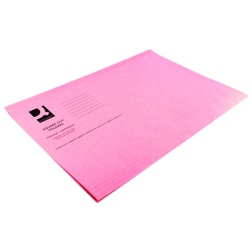 Q-Connect Square Cut Folder Lightweight 180gsm Foolscap Pink (100 Pack) KF26029