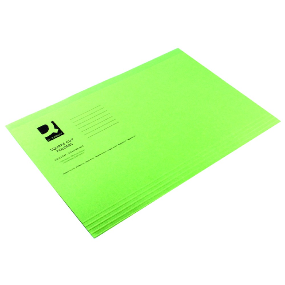 Q-Connect Square Cut Folder Lightweight 180gsm Foolscap Green (100 Pack) KF26031